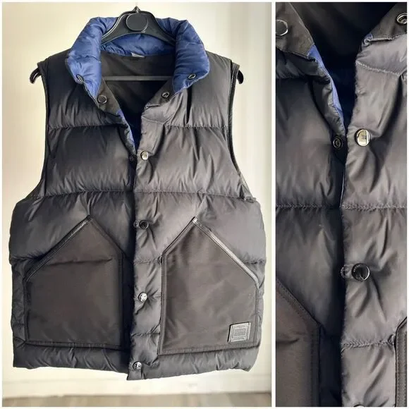 Coach Reversible Down Puffer Vest Men’s Medium Black & Blue